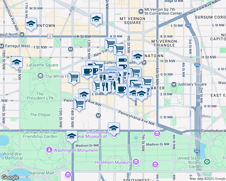 map of restaurants, bars, coffee shops, grocery stores, and more near 101 Independence Avenue Southeast in Washington