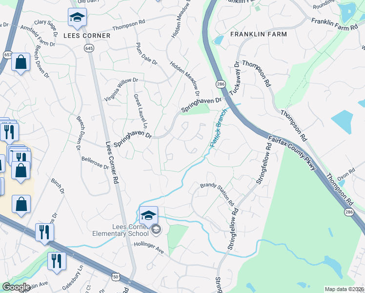map of restaurants, bars, coffee shops, grocery stores, and more near 3706 Broomsedge Court in Fairfax