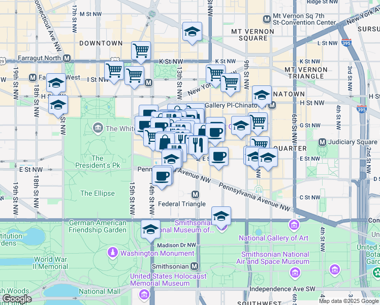 map of restaurants, bars, coffee shops, grocery stores, and more near 101 Independence Avenue Southeast in Washington