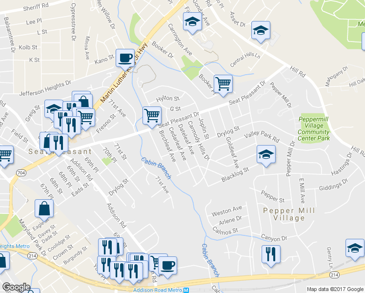 map of restaurants, bars, coffee shops, grocery stores, and more near 501 Cedarleaf Ave in Capitol Heights