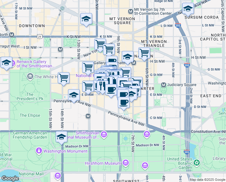 map of restaurants, bars, coffee shops, grocery stores, and more near 101 Independence Avenue Southeast in Washington