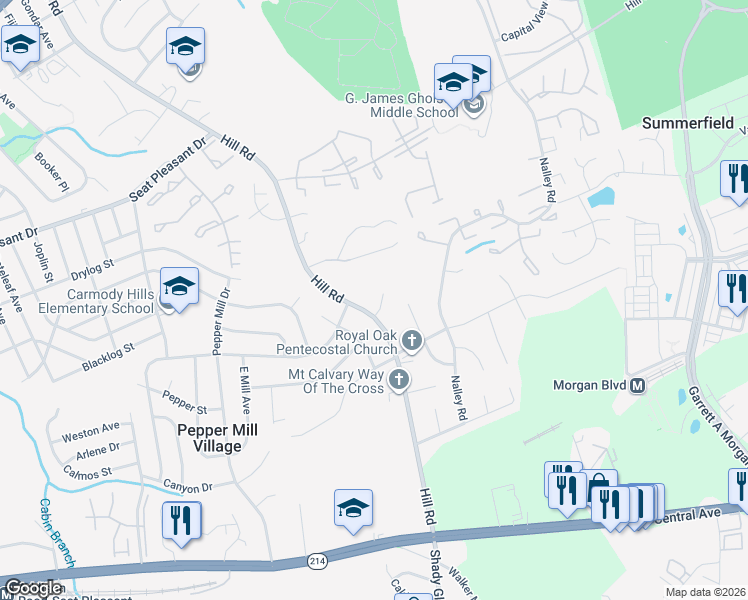 map of restaurants, bars, coffee shops, grocery stores, and more near 6002 Pemberton Lane in Prince George's County