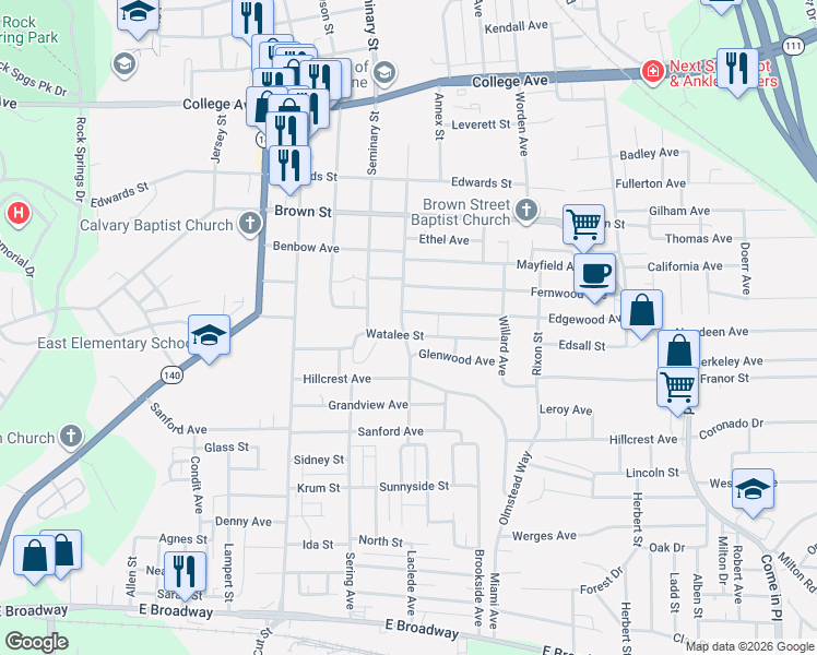 map of restaurants, bars, coffee shops, grocery stores, and more near 2900 Watalee Street in Alton