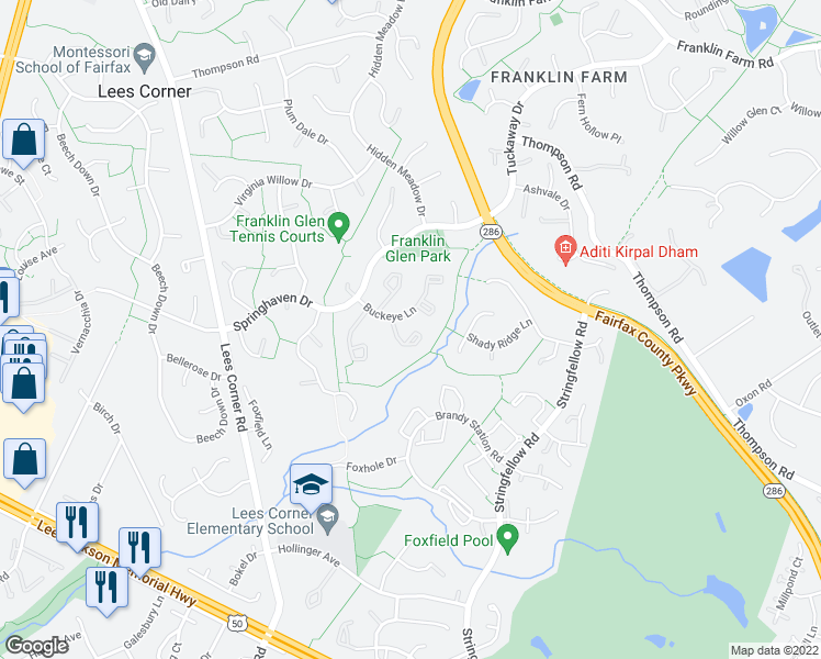 map of restaurants, bars, coffee shops, grocery stores, and more near 3741 Broomsedge Court in Fairfax