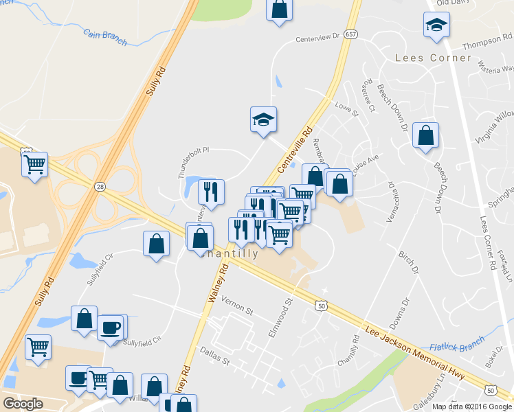 map of restaurants, bars, coffee shops, grocery stores, and more near 13999 Metrotech Drive in Chantilly