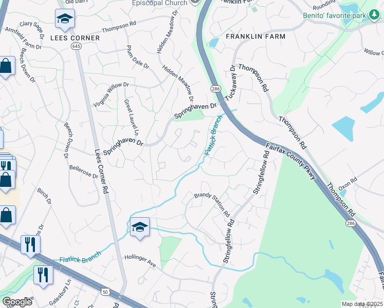 map of restaurants, bars, coffee shops, grocery stores, and more near 3749 Broomsedge Court in Fairfax