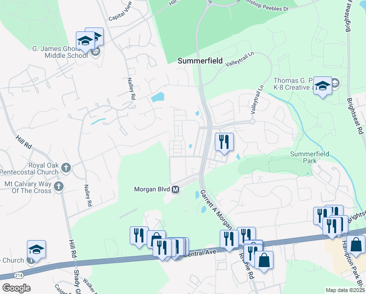 map of restaurants, bars, coffee shops, grocery stores, and more near 513 Touchdown Drive in Prince George's County