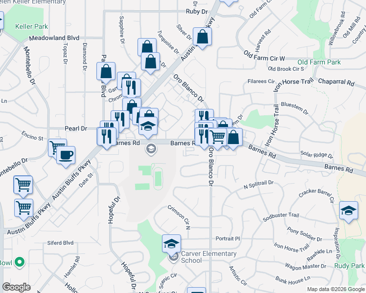map of restaurants, bars, coffee shops, grocery stores, and more near 4717 Barnes Road in Colorado Springs