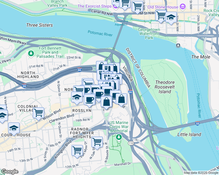 map of restaurants, bars, coffee shops, grocery stores, and more near 101 Independence Avenue Southeast in Washington