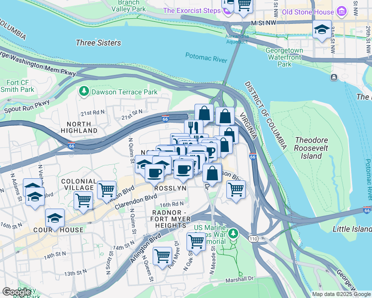 map of restaurants, bars, coffee shops, grocery stores, and more near 101 Independence Avenue Southeast in Washington
