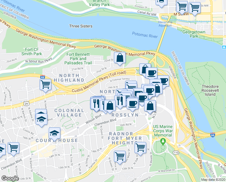 map of restaurants, bars, coffee shops, grocery stores, and more near 101 Independence Avenue Southeast in Washington