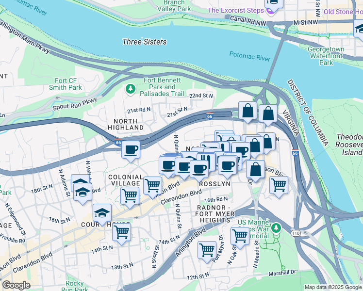 map of restaurants, bars, coffee shops, grocery stores, and more near 101 Independence Avenue Southeast in Washington