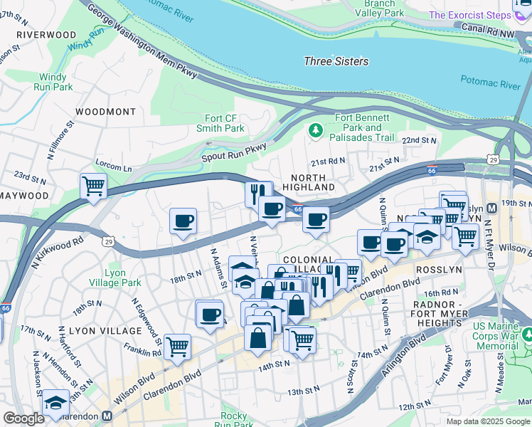 map of restaurants, bars, coffee shops, grocery stores, and more near 101 Independence Avenue Southeast in Washington