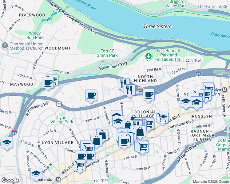 map of restaurants, bars, coffee shops, grocery stores, and more near 101 Independence Avenue Southeast in Washington