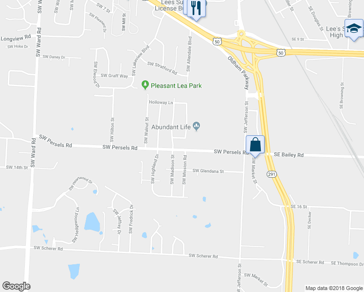 map of restaurants, bars, coffee shops, grocery stores, and more near 506 Southwest Persels Road in Lee's Summit