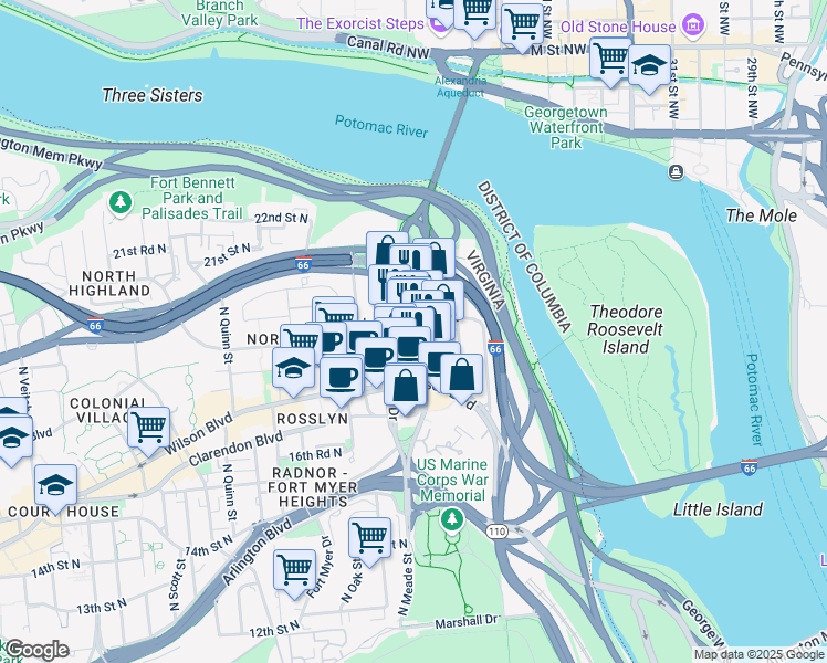 map of restaurants, bars, coffee shops, grocery stores, and more near 101 Independence Avenue Southeast in Washington