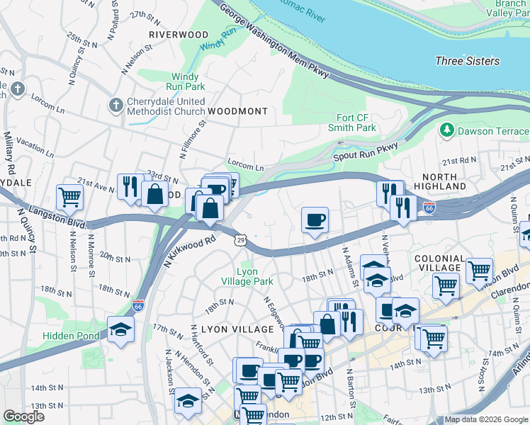 map of restaurants, bars, coffee shops, grocery stores, and more near 101 Independence Avenue Southeast in Washington