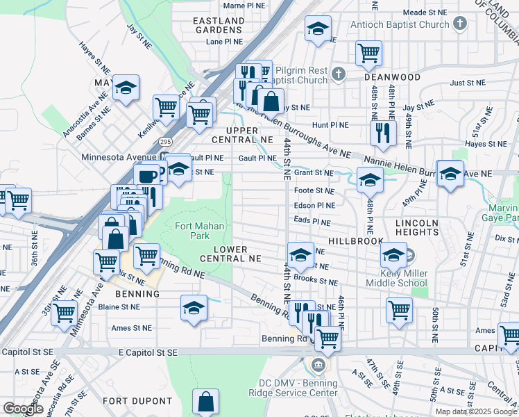 map of restaurants, bars, coffee shops, grocery stores, and more near 4255 Edson Place Northeast in Washington
