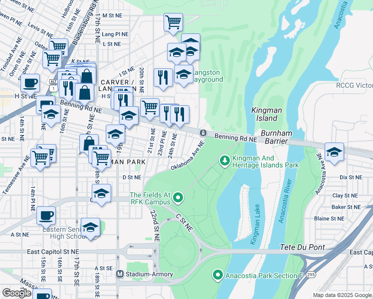 map of restaurants, bars, coffee shops, grocery stores, and more near 101 Independence Avenue Southeast in Washington