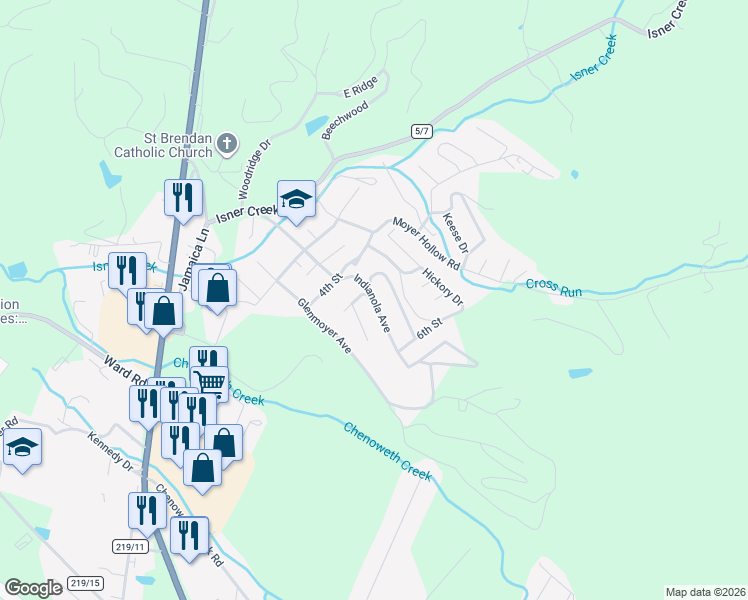 map of restaurants, bars, coffee shops, grocery stores, and more near 413 Indianola Avenue in Elkins