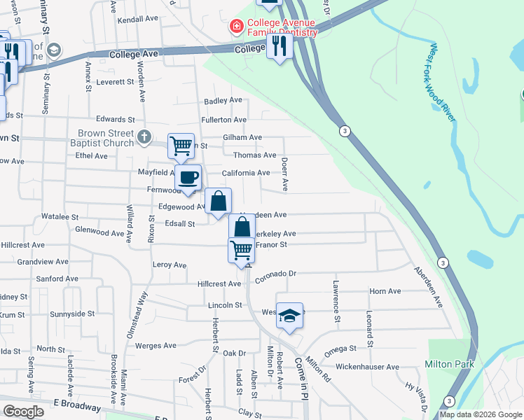 map of restaurants, bars, coffee shops, grocery stores, and more near 3548 Aberdeen Avenue in Alton