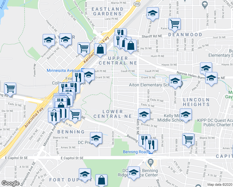 map of restaurants, bars, coffee shops, grocery stores, and more near 4203 Edson Place Northeast in Washington