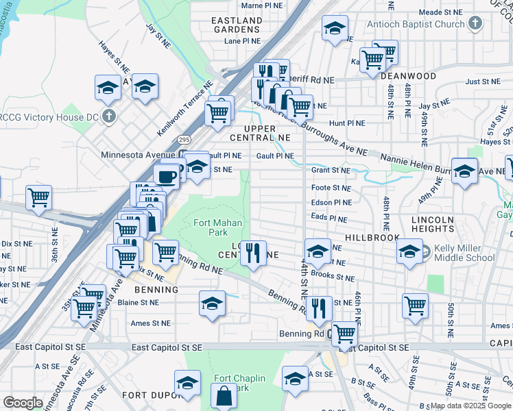 map of restaurants, bars, coffee shops, grocery stores, and more near 4203 Edson Place Northeast in Washington