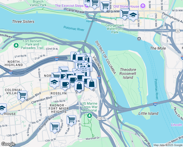 map of restaurants, bars, coffee shops, grocery stores, and more near 1777 North Kent Street in Arlington