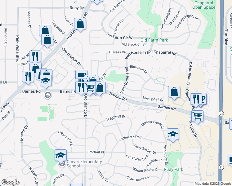 map of restaurants, bars, coffee shops, grocery stores, and more near in Colorado Springs