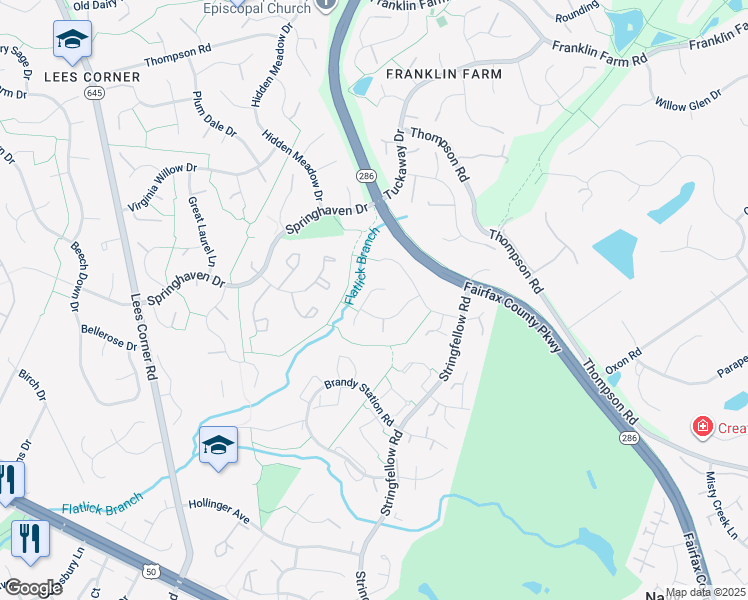 map of restaurants, bars, coffee shops, grocery stores, and more near 3511 Majestic Pine Lane in Fairfax