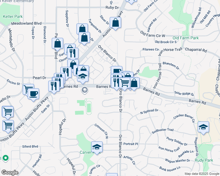 map of restaurants, bars, coffee shops, grocery stores, and more near 4727 Barnes Road in Colorado Springs