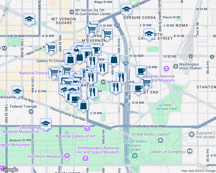 map of restaurants, bars, coffee shops, grocery stores, and more near 510 4th Street Northwest in Washington