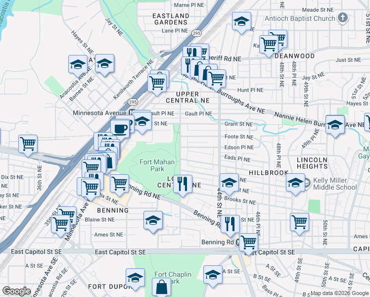 map of restaurants, bars, coffee shops, grocery stores, and more near 101 Independence Avenue Southeast in Washington
