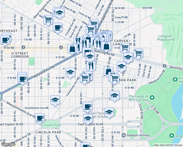 map of restaurants, bars, coffee shops, grocery stores, and more near 101 Independence Avenue Southeast in Washington