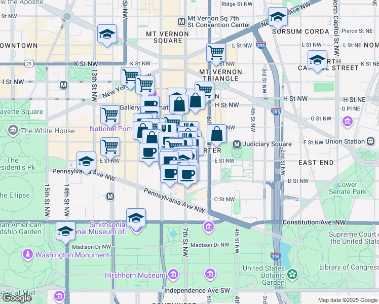 map of restaurants, bars, coffee shops, grocery stores, and more near 101 Independence Avenue Southeast in Washington