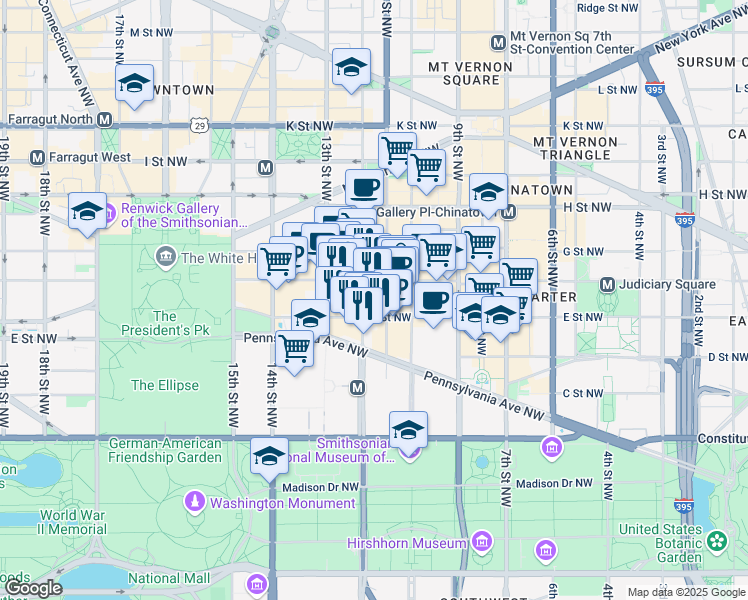 map of restaurants, bars, coffee shops, grocery stores, and more near 101 Independence Avenue Southeast in Washington