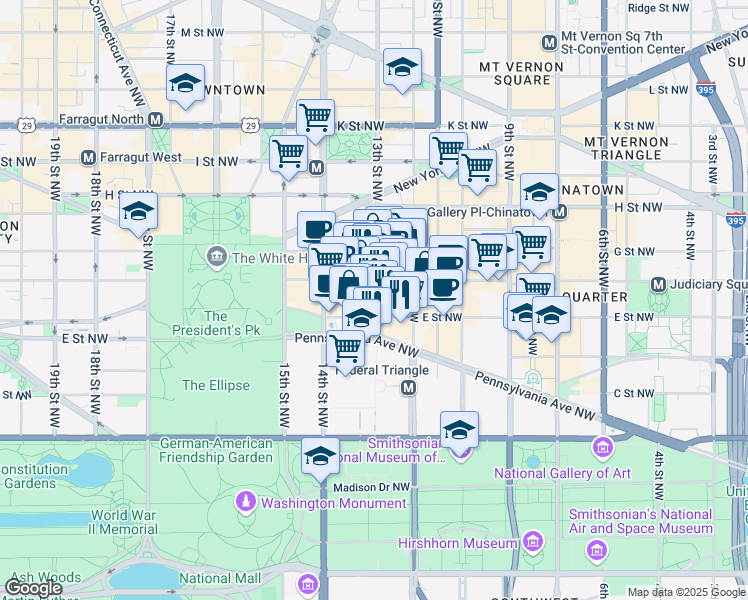map of restaurants, bars, coffee shops, grocery stores, and more near 101 Independence Avenue Southeast in Washington