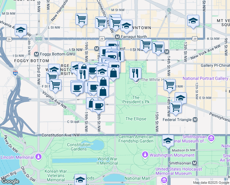 map of restaurants, bars, coffee shops, grocery stores, and more near 101 Independence Avenue Southeast in Washington