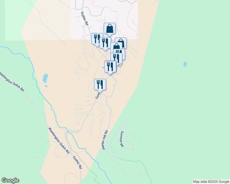 map of restaurants, bars, coffee shops, grocery stores, and more near 20 Snowmass Road in Crested Butte