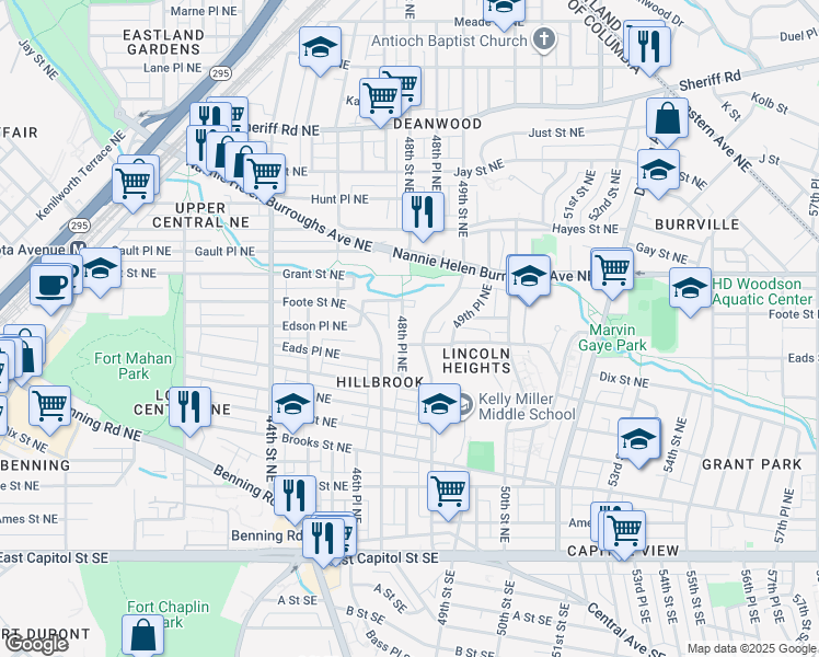 map of restaurants, bars, coffee shops, grocery stores, and more near 533 48th Place Northeast in Washington