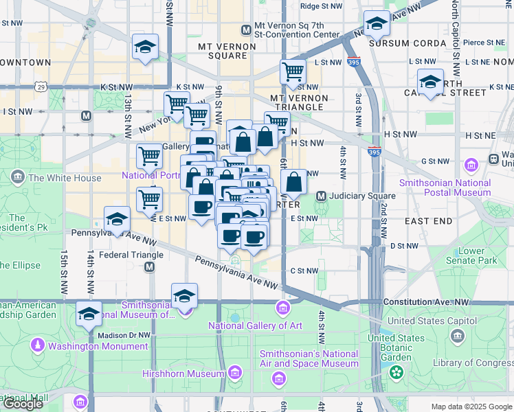 map of restaurants, bars, coffee shops, grocery stores, and more near 575 7th Street Northwest in Washington