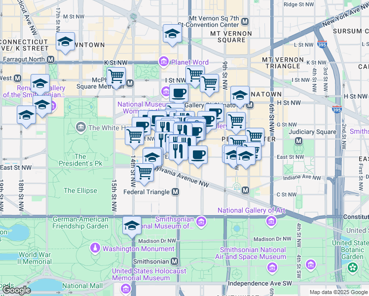 map of restaurants, bars, coffee shops, grocery stores, and more near 101 Independence Avenue Southeast in Washington