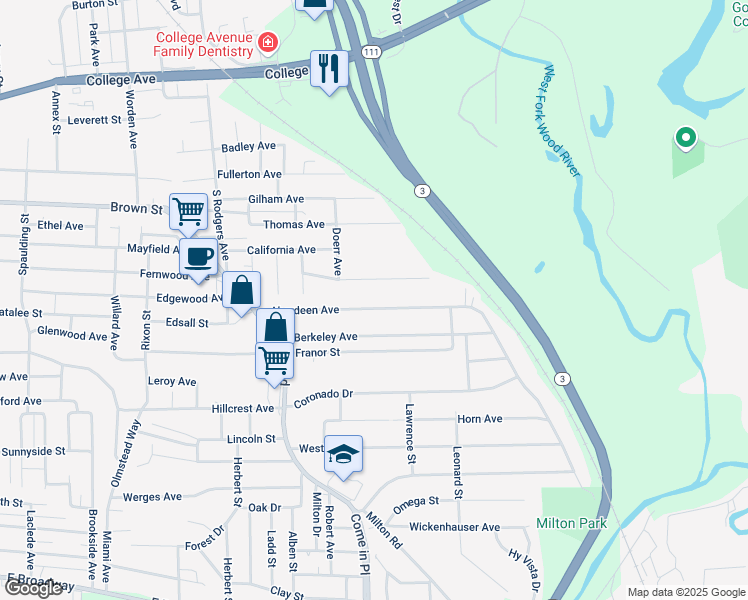 map of restaurants, bars, coffee shops, grocery stores, and more near 3638 Aberdeen Avenue in Alton