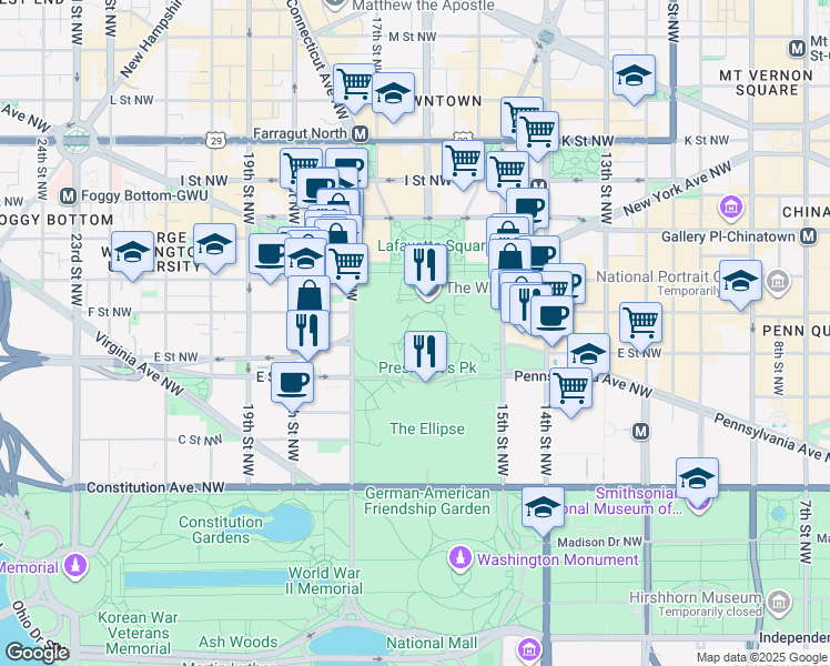 map of restaurants, bars, coffee shops, grocery stores, and more near in Washington