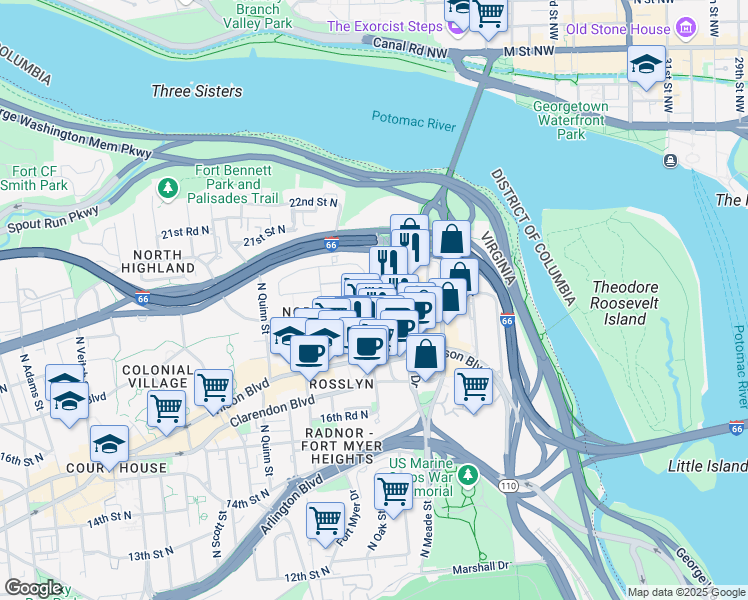 map of restaurants, bars, coffee shops, grocery stores, and more near 101 Independence Avenue Southeast in Washington