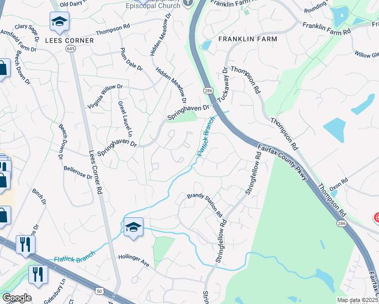 map of restaurants, bars, coffee shops, grocery stores, and more near 3335 Oakshade Court in Fairfax