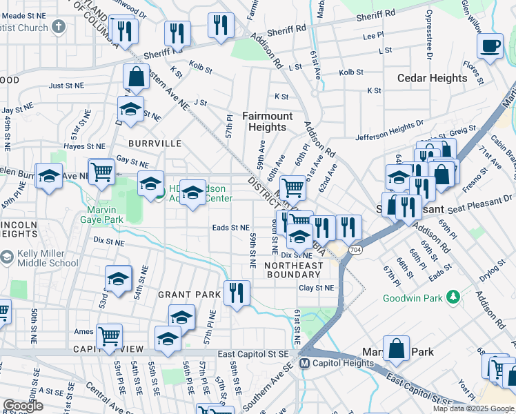 map of restaurants, bars, coffee shops, grocery stores, and more near 101 Independence Avenue Southeast in Washington