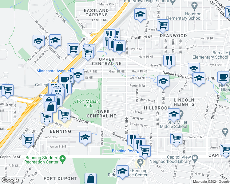 map of restaurants, bars, coffee shops, grocery stores, and more near 101 Independence Avenue Southeast in Washington