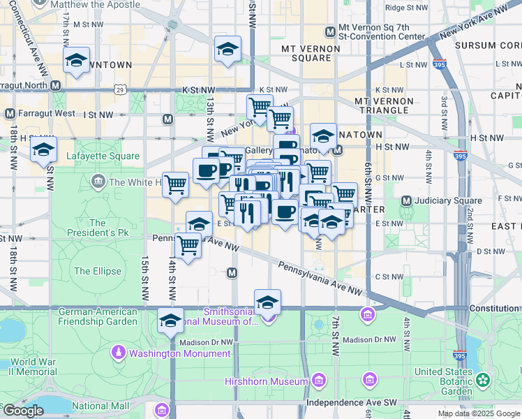 map of restaurants, bars, coffee shops, grocery stores, and more near 101 Independence Avenue Southeast in Washington