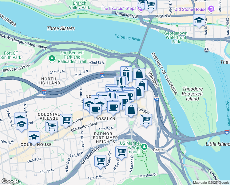 map of restaurants, bars, coffee shops, grocery stores, and more near 101 Independence Avenue Southeast in Washington